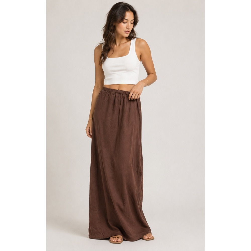 Celandine Womens Brown Textured Elastic‎ Waist Maxi Skirt XS OB2011345 NWT